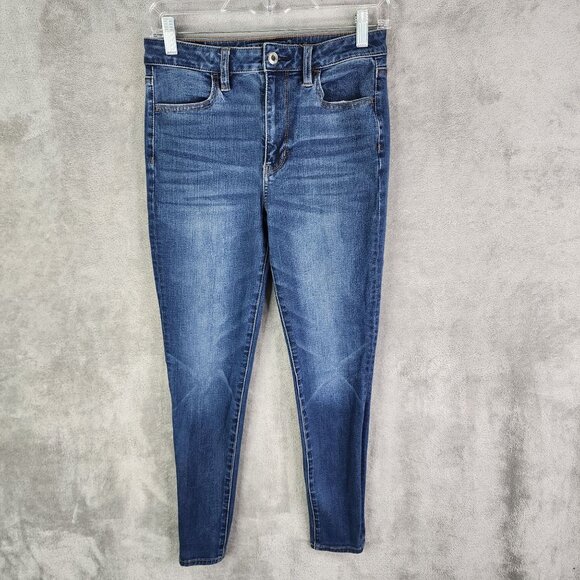 Womens American Eagle Super Hi Rise Blue Denim Jegging 360° Stretch Size 6 Short - Picture 2 of 11